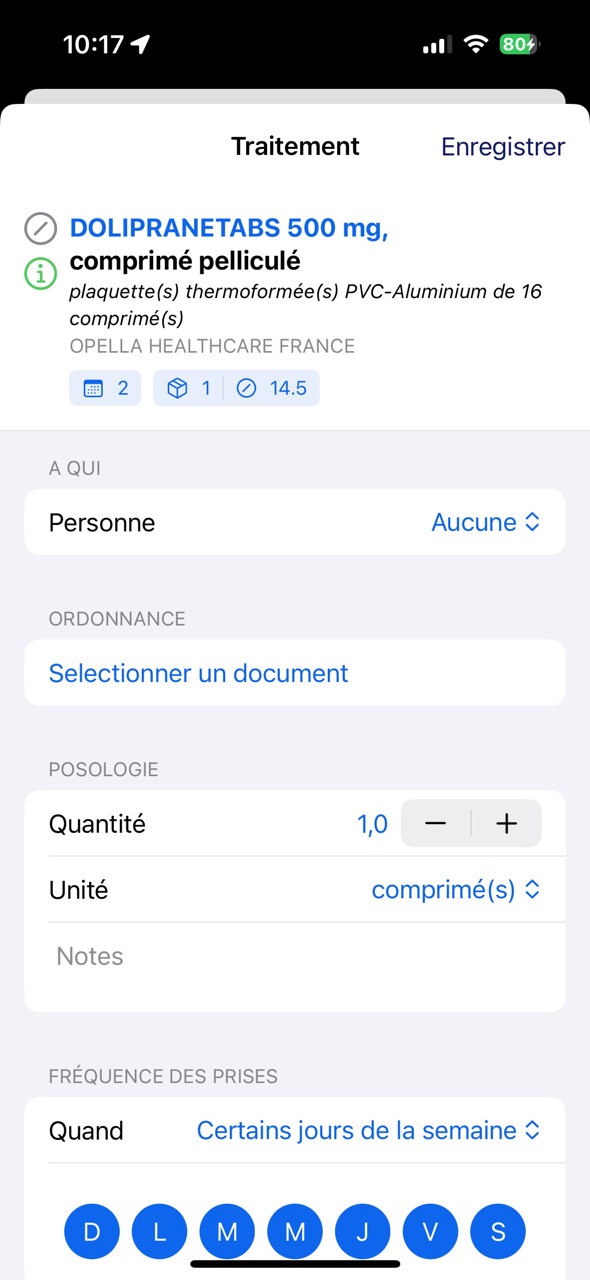Formulaire de traitement — posologie et fréquence