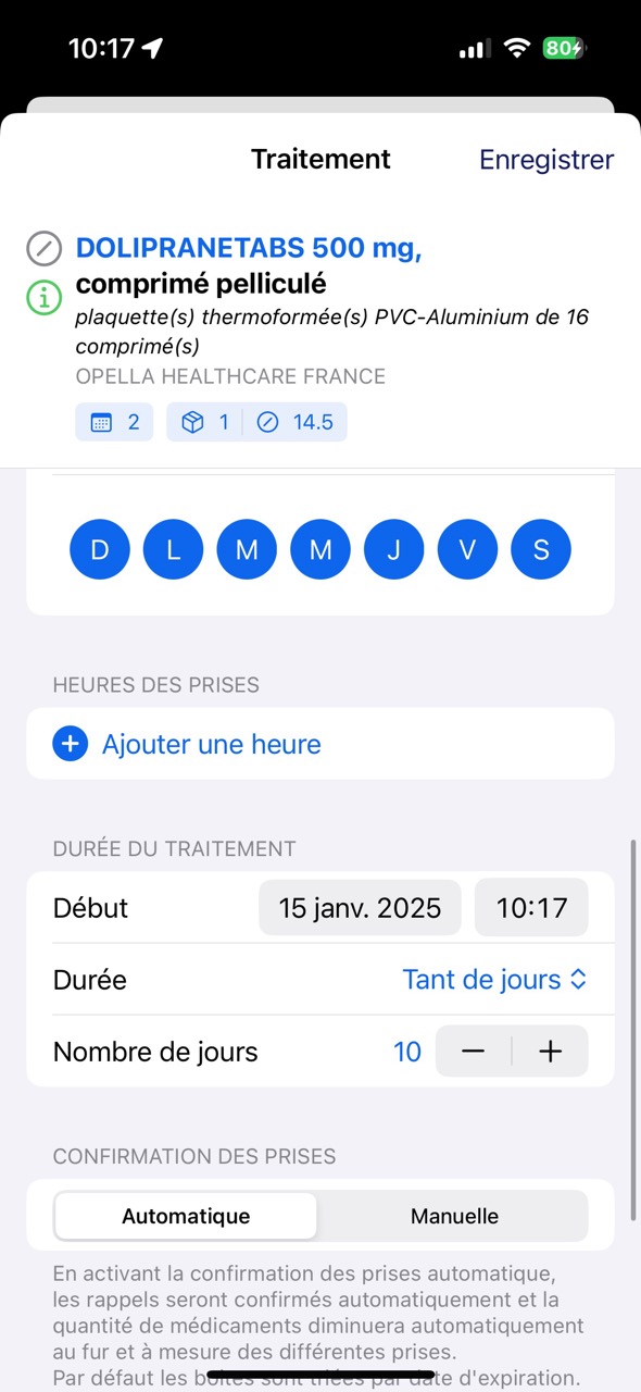 Formulaire de traitement — heures et durée