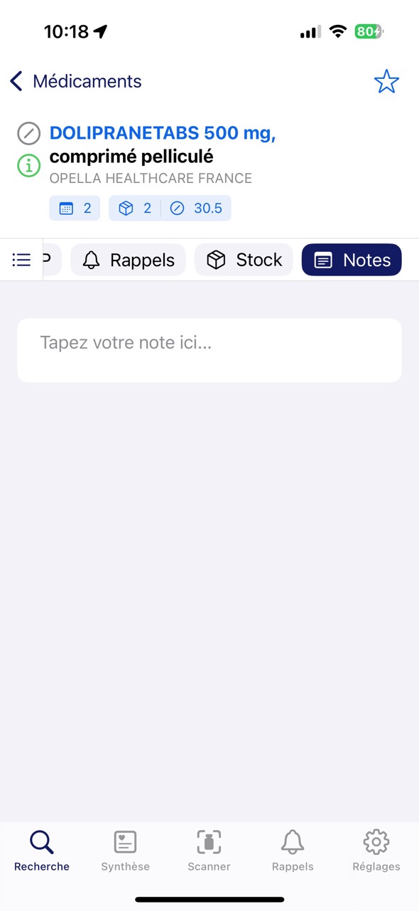 Notes personnelles sur un médicament