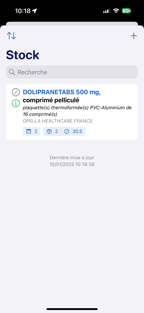 Vue globale du stock de médicaments