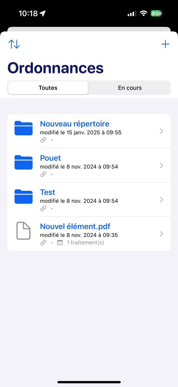Liste des ordonnances dans Medico