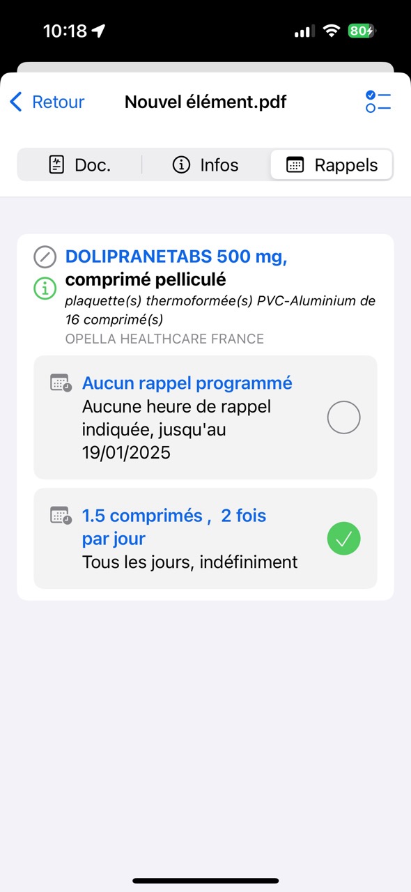 Onglet Rappels de l'ordonnance