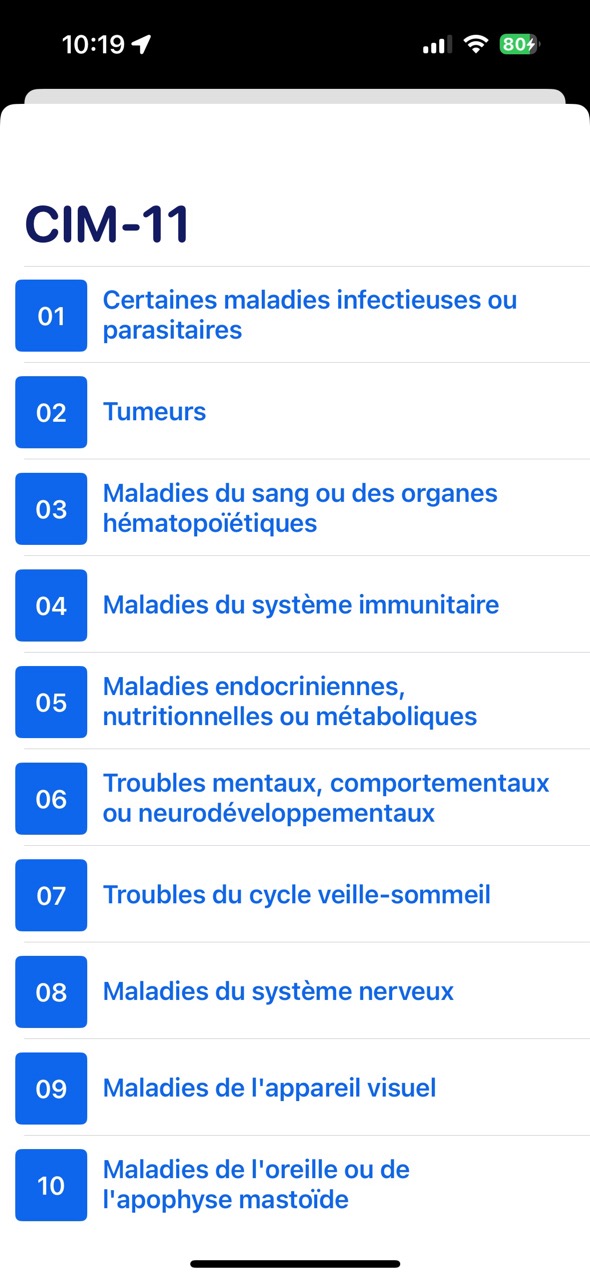 Classification CIM-11 dans Medico