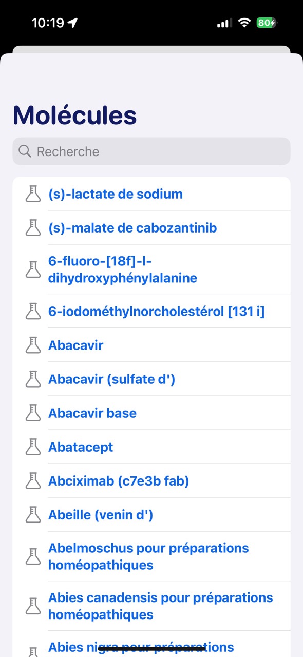 Liste des molécules dans Medico